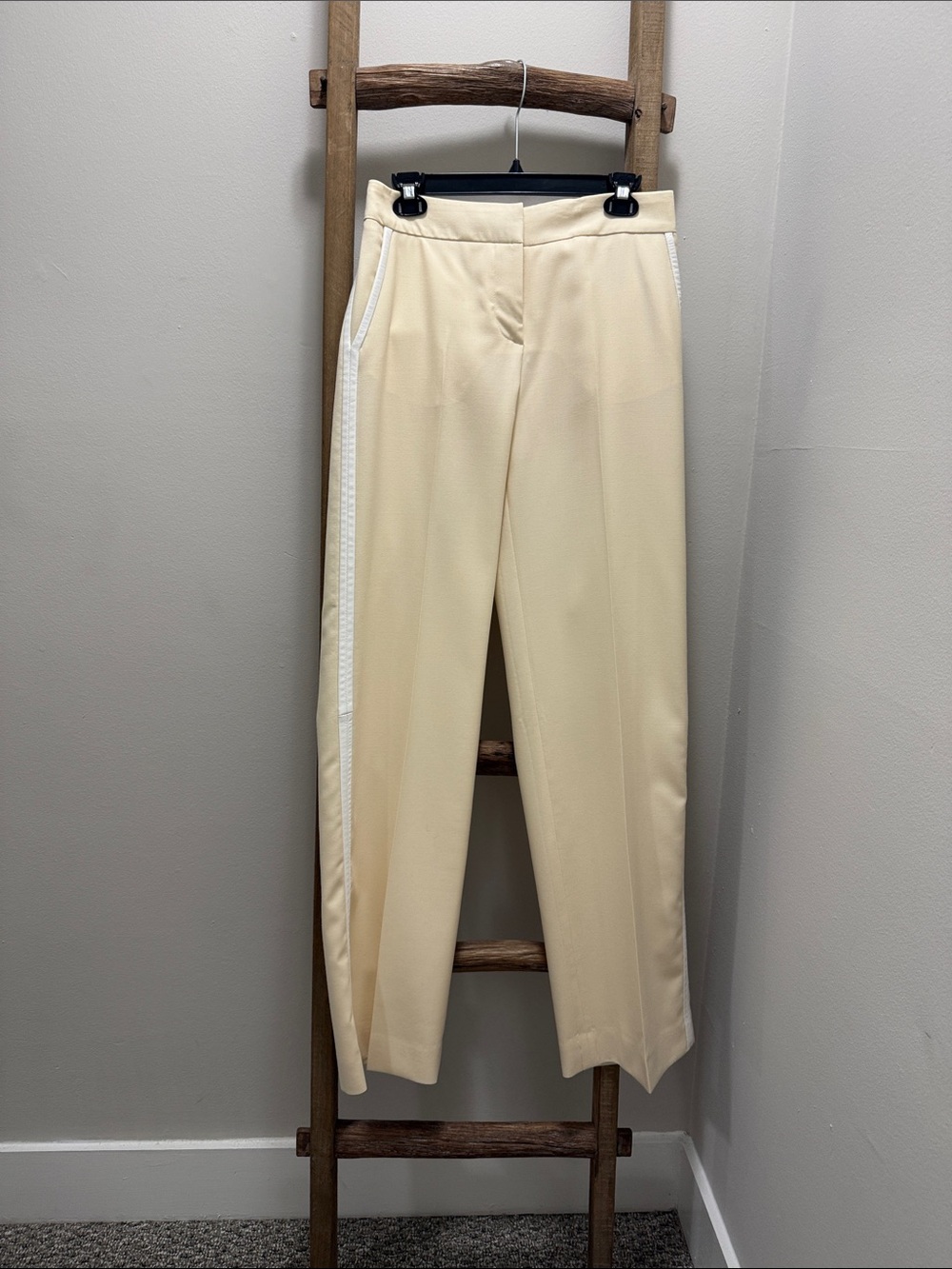 Cream Straight-Leg Trousers with Side Trim